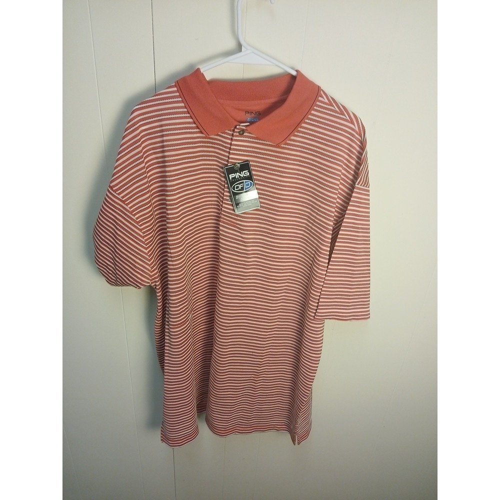 Ping Golf Polo Shirt Mens XL Striped Red Dry‎ Fiber Dynamics Performance NEW!